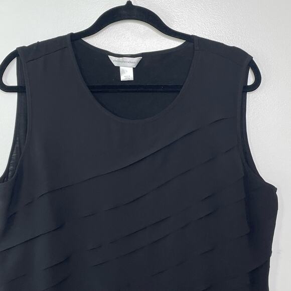 Christopher & Banks Tank Top Assymetrical Tiered Pullover Ruffle Womens Black L - Picture 2 of 8